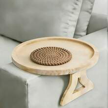 1 pieza Bandeja de reposabrazos de sofá de madera, bandeja de reposabrazos de sofá plegable y portátil, bandeja para el desayuno impermeable y fácil de limpiar con agarre antideslizante, multifuncional para bebidas, teléfonos, aperitivos y mandos a distancia, regalo de Navidad ideal - Albaricoque - Ver 13