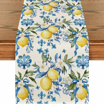 1 chiếc khăn trải bàn họa tiết hoa diên vĩ chanh xanh, trang trí bàn ăn nhà bếp mùa xuân, trang trí tiệc tại nhà.