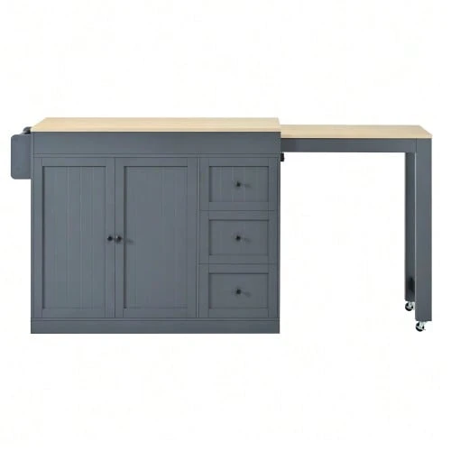 Kitchen Island On Wheels, Extendable Dining Area Kitchen Island With Spice Rack And Drawers, Mobile Freestanding Kitchen Island, Ideal For Kitchen And Dining Room - Grey - View 1