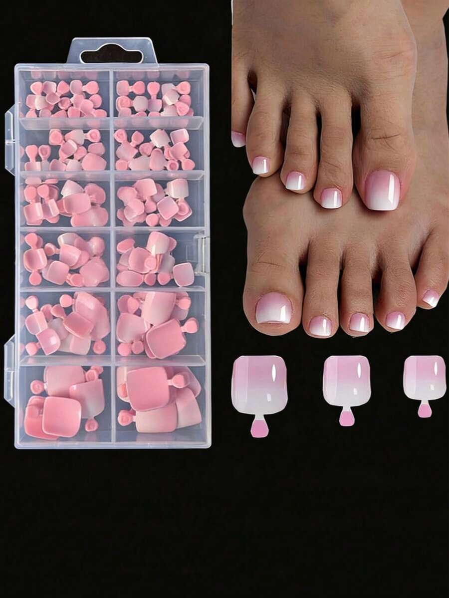 Toe Nail Press Ons, French Tips Toe Press On Nails, 120pcs Square Pre-Designed Soft Gel Thick False Toenail Extension, Berry Pink Full Cover Acrylic For DIY 12 Sizes - Coral Pink - View 1