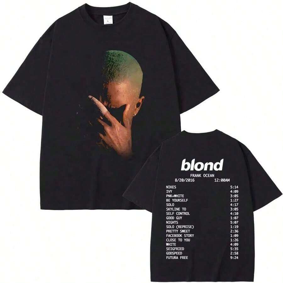 Rapper Fashion Vintage Graphic-Shirts Men Women's Ocean Hop Shirts Blond Oversized-Shirt Man Cotton Tshirt KYND - 黑色 - 查看 1