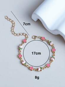 1 pièce Nouveau bracelet en alliage à double couche avec rose et tulipe en émail dans le style Ins pour femmes, bijou fait main avec chaîne en forme de cœur multicolore DIY - tulipe - View 7