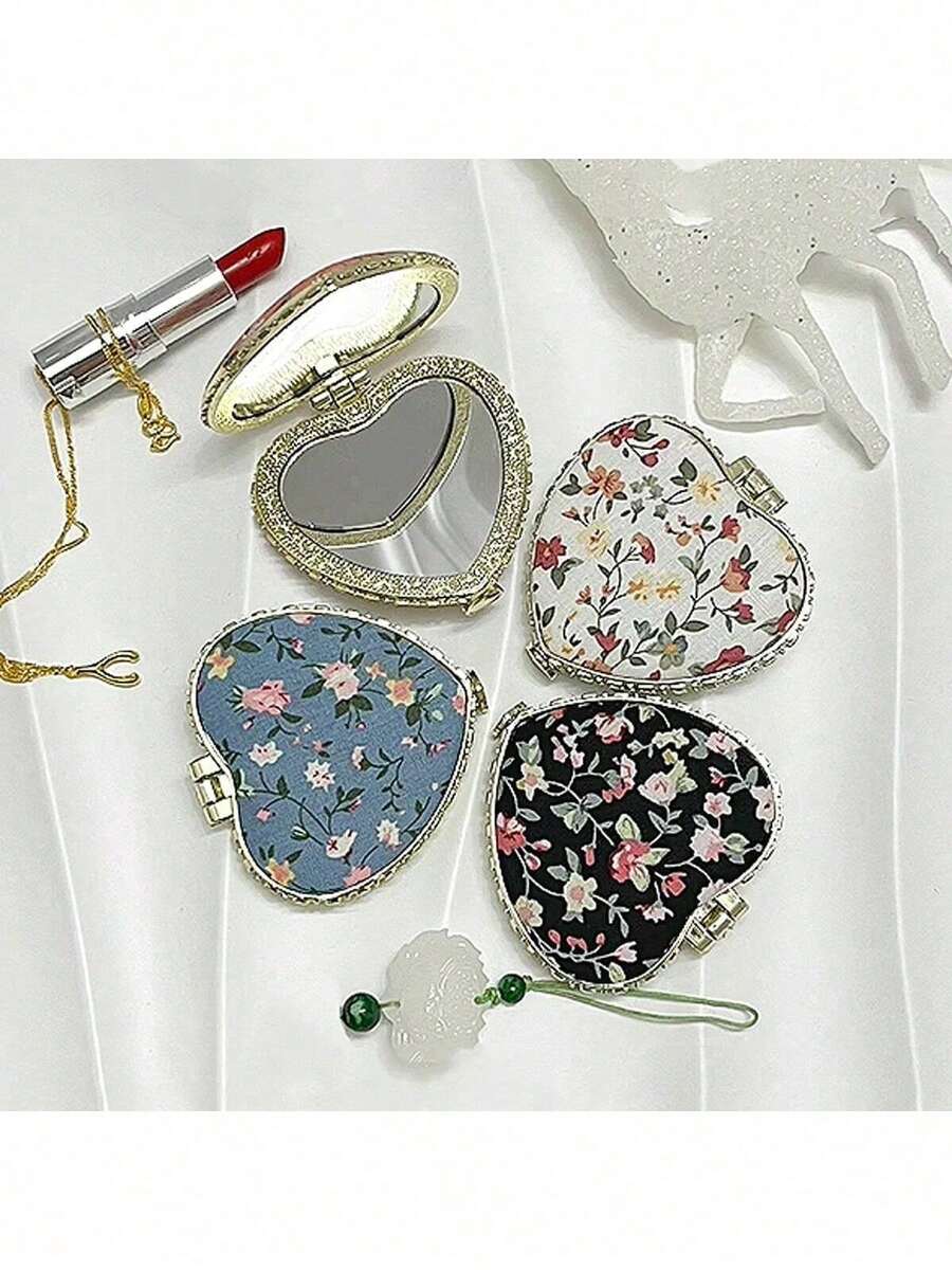 1pc Portable Heart-Shaped Folding Makeup Mirror With Cute Cloth Cover And Printed Pattern - Double Side Cosmetic Mirror Suitable For Home And Travel, Ideal Gift For Women, Girls, Mothers, Friends And Wives, Compact Mirror, Pocket Small Vanity Mirror, Living Room Home Bedroom Bathroom House Decor, Travel Stuff, Wedding, Party, Birthday, Gifts For Men Mom Dad Best Friends Teacher, New Years, Accessories, Funny Gift,Makeup,Cheap,Room Decor,Vanity,Travel,Bedroom,Makeup Accessories,Mirror,Vanity Mirror,Mini Mirror,Compact Mirror,Mirror Small,Hand Mirror,Cheap,Stocking Stuffers,Makeup,Makeup Tools,Cheap Stuff,Gifts,Gifts For Women,Christmas Gifts - Nhiều màu - Xem 1