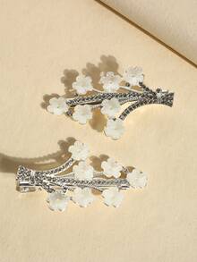 1/2pcs Women's Fashionable Elegant Crystal Flower Hair Clip - Silver - View 2