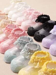 5 pares de calcetines cortos de princesa con volantes de encaje, suaves y transpirables, con adorable borde de encaje, calcetines casuales de algodón - Multicolor - Ver 2