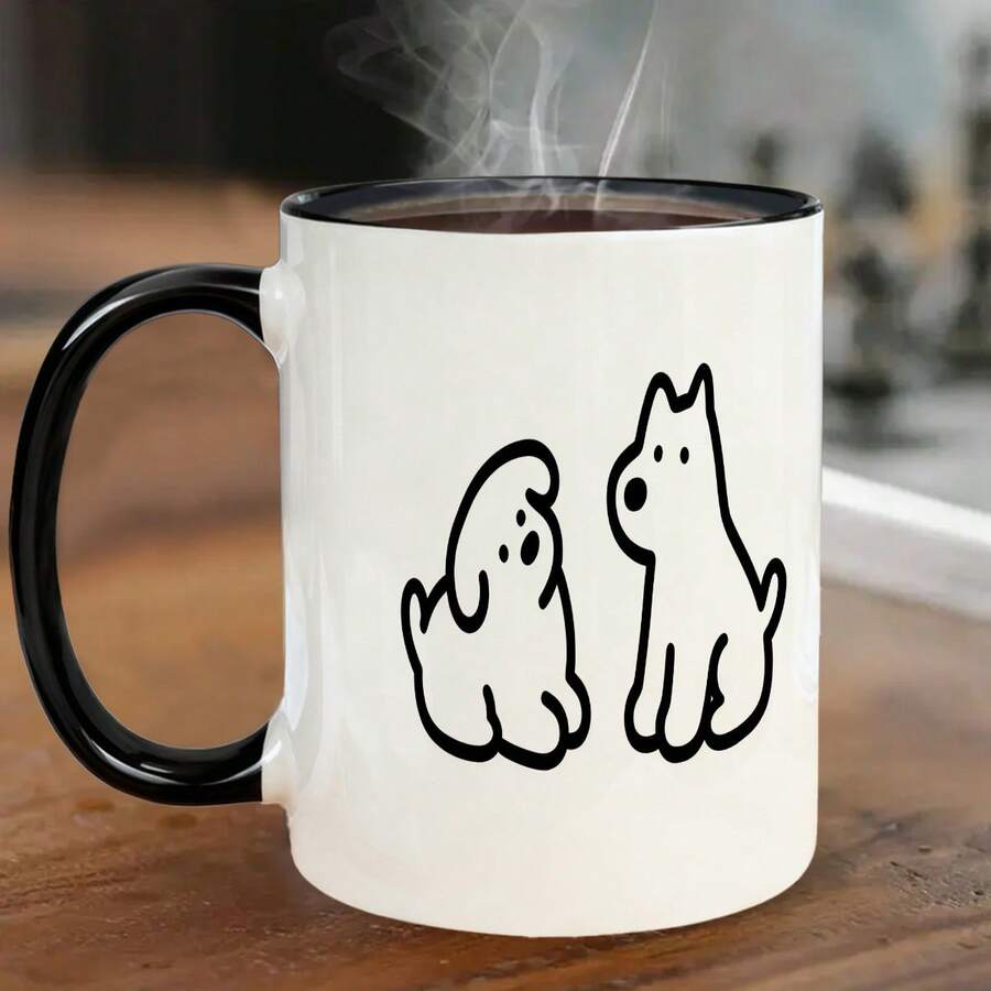 Minimalistyczny ceramiczny kubek z rysunkiem psa, dwustronny, uroczy kubek na wodę, kubek do domu/biura, kreatywny, kreskówkowy wzór, odporny na ciepło, do mikrofalówki i zmywarki, zimne/ciepłe napoje, prezent dla pary/przyjaciela, niepowtarzalny design, wysokiej jakości kubek dla studenta dojeżdżającego do pracy, uzdrawiający kubek na biurko, kubek na mleko/soki - Wielokolorowe - Zobacz 1