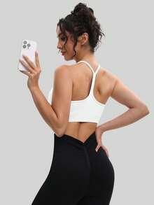 MathCat Women's Y-Back Padded Sports Bra, Thin Strap Racerback Design, Fitness Yoga Tank Top, Suitable For Elliptical Trainers And Stair Climbers. - 白色 - 查看 6