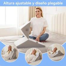 Almohada Cojin Antireflujo Cuña Ajustables Respaldo Grande Almohada de Cuña para Apnea del Sueño, 3 Piezas de Almohada de Espuma Ajustable para Sentarse en la Cama, Juego de Almohadas de Cuña para Cabecera 10 en 1 para Reflujo Ácido, Ronquidos, Gris - blanco grisáceo - Ver 6