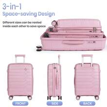 20 Inch Cabin Suitcase 55x40x20cm, PP Hard Shell Lightweight Carry On Luggage With 4 Silent Spinner Wheels & TSA Lock - Pink - View 7