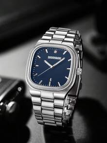 1 chiếc đồng hồ nam vuông thời trang, kiểu dáng casual, chạy bằng pin thạch anh, đa năng, thích hợp làm quà tặng. - Một cỡ - Xem 7