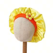 Customized Text Logo Oversized Elastic Satin Round Hat, Solid Color Wide Brim Ribbon Tie Sleeping Cap, Versatile Headscarf Hat, Retro French Style Wide Brim Ribbon Tie Sleeping Cap, Solid Color Satin Sleeping Cap Gift Box, Wide Brim Bow Tie Hat, Girl Hair Care Beauty Sleep Cap, Gift - Multicolor - View 14
