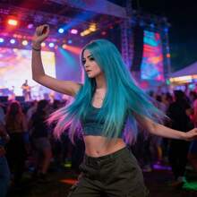 28 Inch Mint Blue Straight Wig With Middle Part, Heat Resistant Synthetic Hair, Natural Feel, Suitable For Daily Wear And Parties - Mint Blue - View 4