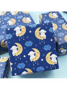 1pc Navy Blue Cartoon Lamb, Moon & Star Pattern Gift Wrapping Paper, Suitable For Eid Al-Adha, Birthday, Full Moon Celebration Gifts, Cute Ins Style Packaging Paper - Multiple Styles - View 6