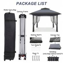 TEQIN Pop Up Canopy Gazebo,Outdoor Canopy Shelter,Instant Patio Gazebo Sun Shade Canopy Tent With Vented Roof,Bag & Netting For Lawn Garden Backyard & Deck,12x12 - Dark Gray + Light Gray 3.6x3.6M - View 3