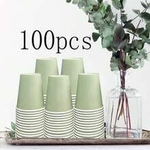 100/50/40/30/20/10 chiếc cốc giấy màu xanh lá cây nhạt, cốc đựng đồ uống lạnh và cà phê, bộ đồ ăn tiệc tùng phù hợp cho tiệc sinh nhật, đám cưới, Ngày của Mẹ. - màu xanh lá cây - Xem 15