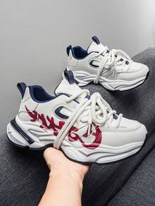 Giày thể thao nam đế dày, kiểu dáng casual, chất liệu chunky, buộc dây, được ưa chuộng năm 2026. - trắng đỏ - Xem 7