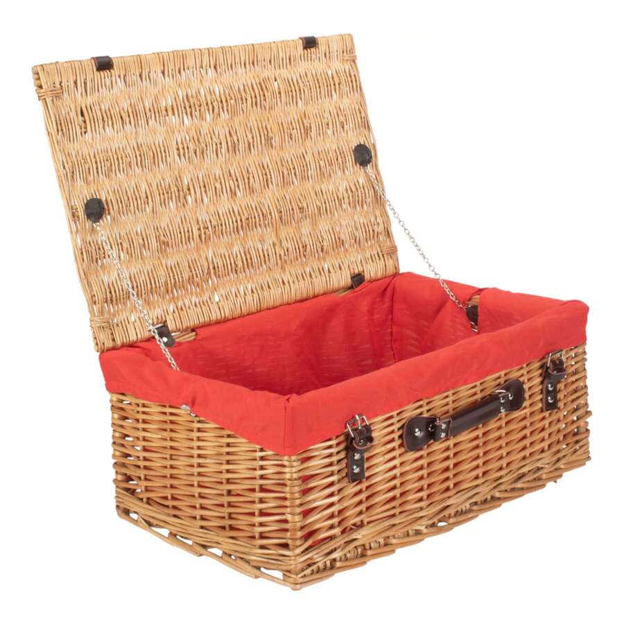 Red Hamper 36cm Buff Finish Wicker Picnic Basket - Red - View 1