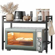 NETEL Verstellbares Mikrowellen 3-stufig, über mikrowelle, küchenregal stehend für arbeitsplatte, küchenregal mit 2 Getränkehalter und schublade,schwarz, Ausziehbar 40-60cm HCRX - Übersicht 12