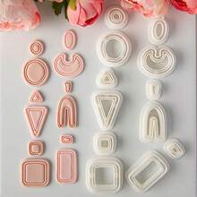 Set de 2 moldes de arcilla suave con diseño geométrico asimétrico minimalista básico, cortador de arcilla pendiente asimétrico creativo, herramienta de manualidades DIY de juego - Blanco - Ver 1