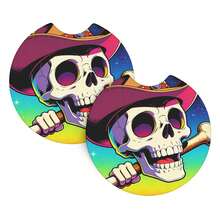 2 piezas Portavasos de coche antideslizantes con estampado de calavera, accesorios de coche minimalistas - A - Ver 12