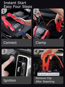 Arrancador de salto de compresor de aire con empaque de EVA, banco de energía - Carga rápida de teléfono, cargador de batería de automóvil Luz de emergencia LED, inflado rápido, monitoreo de presión de neumáticos, arrancador portátil de batería de automóvil de 12V - Multicolor - Ver 3