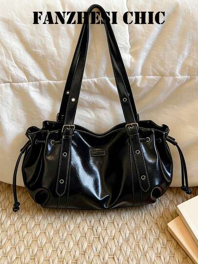 时尚经典多功能通勤纯色大容量复古PU面料单肩包手提包钱包，拉链开口，专为女性设计的单肩包，非常适合购物、旅行、外出和其他场合携带。