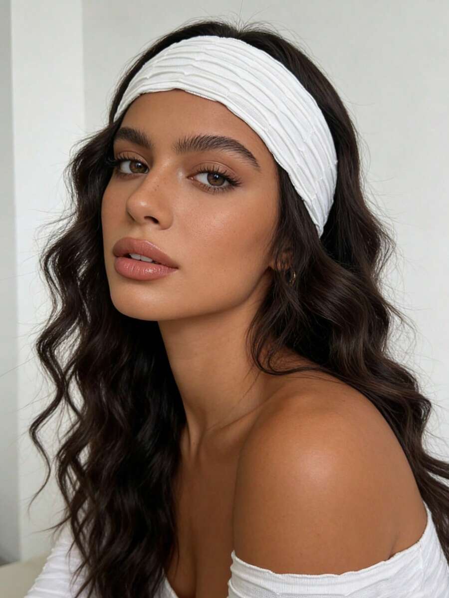 1pc Fashion Spring/Summer Elastic Knit Lace Ruffle Headband, Suitable For Daily Wear - Multicolor - View 1