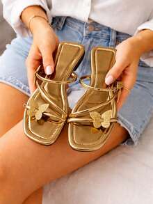 Women's Boho Flat Sandal, Comfortable Casual, With Rhinestone And Glitter Details, Luxurious, Elegant And Sophisticated, Summer Style, Available In Black, Rose, Nude, And Caramel - 乾枯玫瑰色 - 查看 2