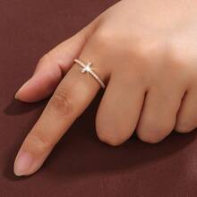 1 pieza Anillo de mujer con diseño minimalista de cruz y circonita cúbica incrustada, regalo para vacaciones - Multicolor - Ver 11