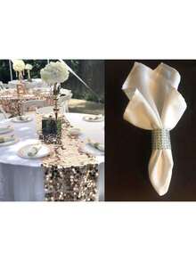 Napkin Rings, Pack Of Napkin Rings Diamond Adornment For Place Settings, Wedding Receptions, Dinner Or Holiday Parties, Family Gatherings - Silver - View 4
