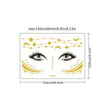 6sheets/Set Golden Foil Temporary Tattoos For The Face Perfect For Masquerade Parties And Waterproof Body Art Stickers - Vàng - Xem 3