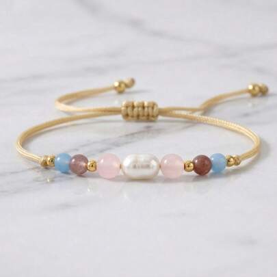 1 buc Brățară Minimalist cu Mărgele din Piatră Naturală, Brățară cu Pietre Semiprețioase din Cuarț Căpșuni, Brățară Reglabilă cu Mărgele, Brățară Țesută Casual pentru Femei, Potrivită pentru Purtare Zilnică, Cadou pentru Familie, Prieteni, Ea, Zi de Naștere, Acasă, Cei Mai Buni Prieteni