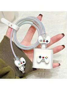 5pcs/Set Black/White Game Console Accessories: Data Cable Protector, Charger Head Cover, 1.5m Winding Organizer, Cable Tie, Anti-Break Data Cable. Compatible With 20W/18W Apple Fast Charger, 1.5M Cable Compatible With IPhone 14/15, Charger Protector - Black Game Console - 5-piece Set - View 12