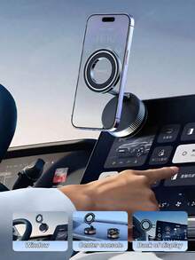 Alloy Magnetic 360° Tri-Axis Foldable MagSafe Car Phone Holder Vacuum Suction Cup Magnetic Base, Suitable For Navigation, Compatible With IPhone And All MagSafe Devices, Made Of Zinc Alloy, Multi-Angle Adjustment, No Charging Required, Foldable Design, Durable Hinge Mechanism, Won't Damage Car Interior Spring Gift - Multicolor - View 10