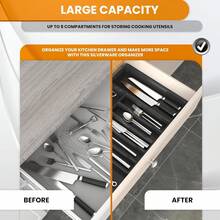 Silverware Drawer Organizer, Expandable Large Cutlery Tray, 6-8 Compartment Flatware Holder With Removable Dividers, For Forks Spoons Knives, Adjustable Kitchen Utensil Organizer, Black (22.4x15x11.3 In) - View 4