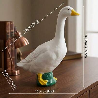 White Goose Resin Statue Craft Ornament Waterproof Durable Home Garden Yard Porch Decorative Figurine Art Decor Indoor Outdoor Desktop Shelf Display Sculpture