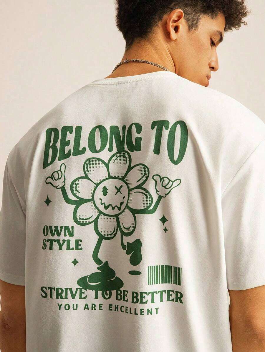 Camiseta de verano con gráfico de letra y dibujo animado para hombres, cosas de pareja - Blanco - Ver 1
