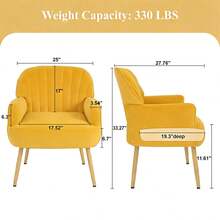 Sillón de terciopelo, sillas modernas tapizadas para sala de estar, sillón individual de lujo con patas de metal, cómodas sillas tipo barril para sala de estar, sala de espera, dormitorio, oficina y cafetería, beige WL - Amarillo + Terciopelo + Madera + Metal + Espuma viscoelástica - Ver 11