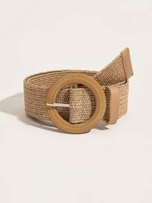 Bohemian Style Elastic Grass Woven Women's Belt, Simple And Versatile Round Buckle Wide Belt, Suitable For Matching Dresses, Summer Beaches, Weddings And Leisure Occasions, Etc - Brown - View 7