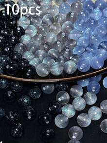 50pcs Dreamy Spring/Summer Galaxy Glitter Round Resin Beads, DIY Bracelet Jewelry Making Supplies - Multicolor - View 69