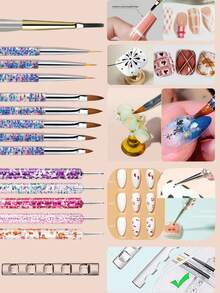 15件套美甲画笔套装，包含美甲网格笔、勾线笔、凝胶指甲油笔，专业美甲绘画画笔，日式简约风格，适用于美甲绘画、线条画、渐变、钩针和UV凝胶美甲，DIY，节日礼物（女士）。 - 彩色 - 查看 3