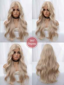 28-Inch Long Synthetic Wig Featuring A Natural Wavy Style In A Stunning Glod. It Is Crafted From Heat-Resistant Fiber To Ensure Durability. This False Hairpiece Is Perfect For Daily Use, Offering A Natural And Realistic Appearance That Mimics. - Gold - View 7