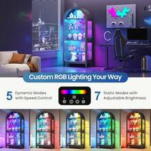 Arched Display Cabinet With - RGB Light,Curio Cabinet With Glass Doors For Collectibles,5-Tiers Tall Display Case With Human Sensor, Bookcase With Glass Shelf For Medal/Figure (Natural) - Xem 2