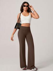 TimeOff 1pc Women's Minimalist Elastic V-Shaped Lifting Straight Wide-Leg Letter Print Sports Pants - Mocha Brown - View 7