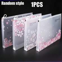 1pc A4 Size Waterproof Zipper File Bag - Transparent Pink Sakura Pattern, Suitable For Office, Home, Travel, Letter Size Documents, Lightweight Decorative Storage And Organization - Multicolor - View 8