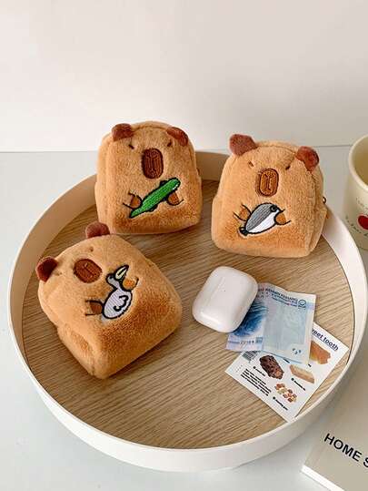 水豚毛绒零钱包迷你钥匙扣包，可爱卡通儿童零钱包，学生耳机收纳包