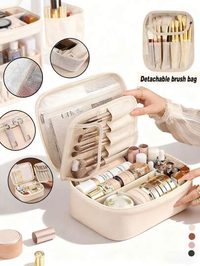 حقيبة مكياج كبيرة متعددة الطبقات ذات سعة كبيرة، حقيبة مستحضرات تجميل من جلد البولي يوريثان مقاوم للماء، حقيبة منظم للسفر، حقيبة مكياج قابلة للطي متعددة الوظائف، حقيبة محمولة لحفظ فرش المكياج، مع مقبض، حقيبة للعناية الشخصية، حقيبة سفر خارجية، حقيبة تخزين للعطلات والرحلات، ضروري للسكن الجامعي والرحلات البحرية، يمكن تخزين أحمر الشفاه وفرش المكياج والعناية بالبشرة والهاتف والعملات والأشياء الصغيرة، مناسبة للرجال والنساء، مناسبة للاستخدام المنزلي والسفر، بطراز بوهيمي