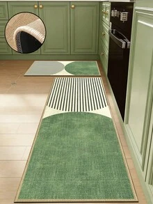 3.5mm Thick Rubber Linen Kitchen Mat, Modern Patchwork Style With Black Stripe Pattern, Waterproof And Easy To Clean Kitchen Rug, Suitable For Kitchen, Bathroom, Laundry Room, Hallway And Living Room - Multicolor - View 1