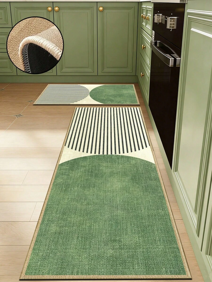 3.5mm Thick Rubber Linen Kitchen Mat, Modern Patchwork Style With Black Stripe Pattern, Waterproof And Easy To Clean Kitchen Rug, Suitable For Kitchen, Bathroom, Laundry Room, Hallway And Living Room - Multicolor - View 1