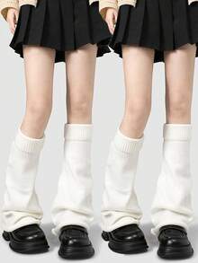 1/2 Cặp tất chân màu trơn, tất chân đan cho nữ, tất ống loe, phong cách Y2K, tất chân dài JK, quà tặng Giáng sinh mùa xuân/thu - Không khuôn - Xem 10